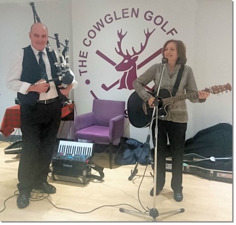 Dave Cormack and Moira Kerr <BR>doing a sound check before performing at Cowglen golf club Ladies' Annual Dinner